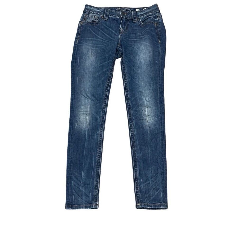 Miss Me 26 X 29 Skinny‎ Mid Rise Denim Jeans Blue 5 Pockets Stretch Distressed